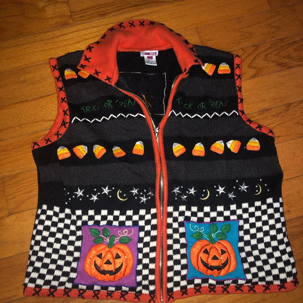 Knit Halloween Vest Zip up (Camp, Alt Fashion) Vintage